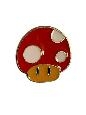 Mario Mushroom Enamel Pin Red & White With Black Rubber Backing